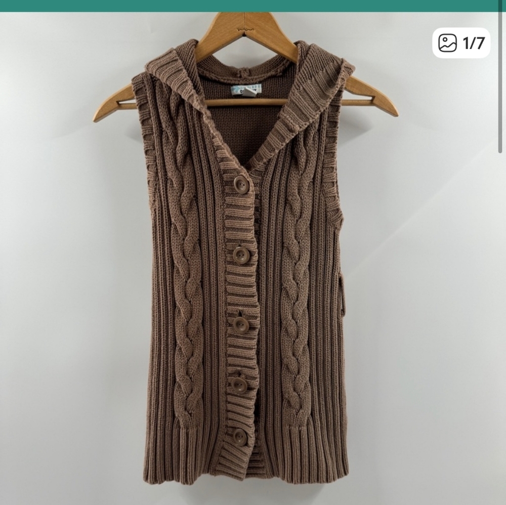Old Navy Brown Cable Knit Hooded Vest